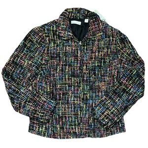 Coldwater Creek Womens Sz 10 Tweed Zip Blazer Jacket Multicolor Wool Blend Lined